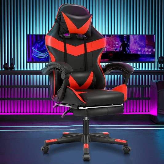 Gaming chair, office chair, desk chair, heavy-duty chair. Ergonomically designed with a cushioned seat and adjustable backrest.