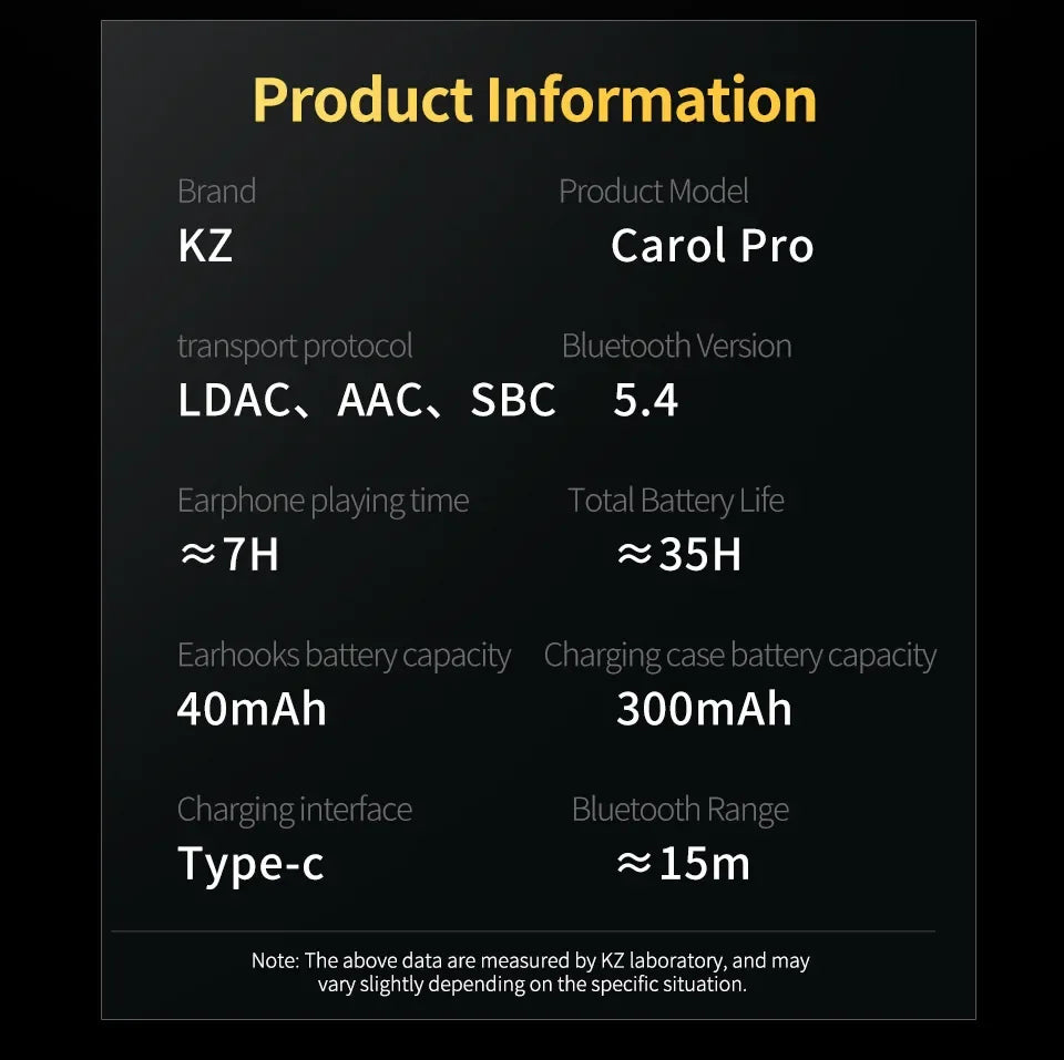 KZ Carol Pro TWS Bluetooth 5.4 Earphone 6 MIC Active Noise Canceling True Wireless In-Ear Earbuds HiFi Game Music Headphone