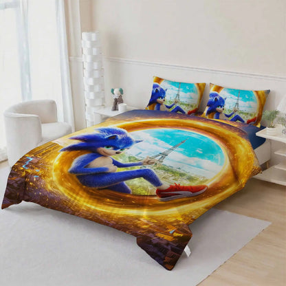 Cute Sonics Boy Bedding Set Digital Cartoon Sonics Duvet Cover Comforter Bed Youth Kids Girl Boys Gift