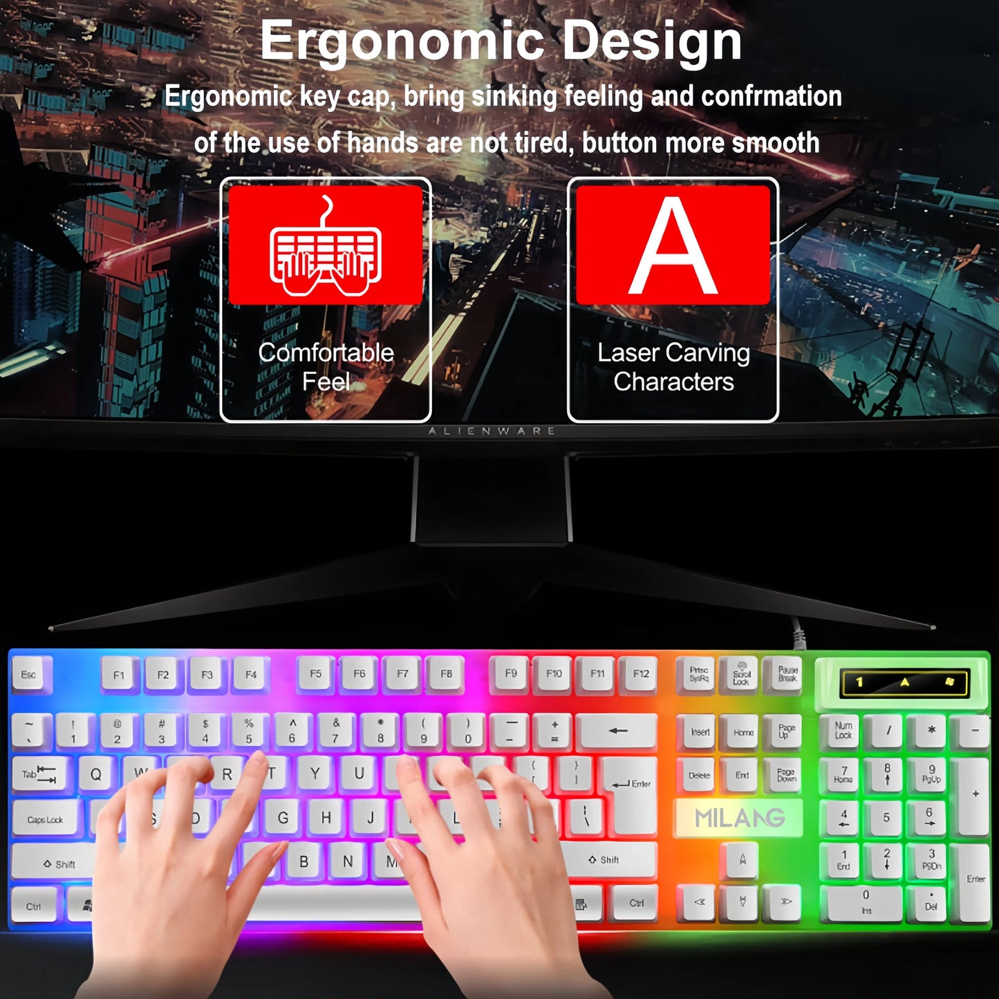 Tastiera gaming RGB cablata USB a 104 tasti, cavo da 1.3M, tastiera a membrana con sensazione meccanica per PC, laptop, Windows e IOS
