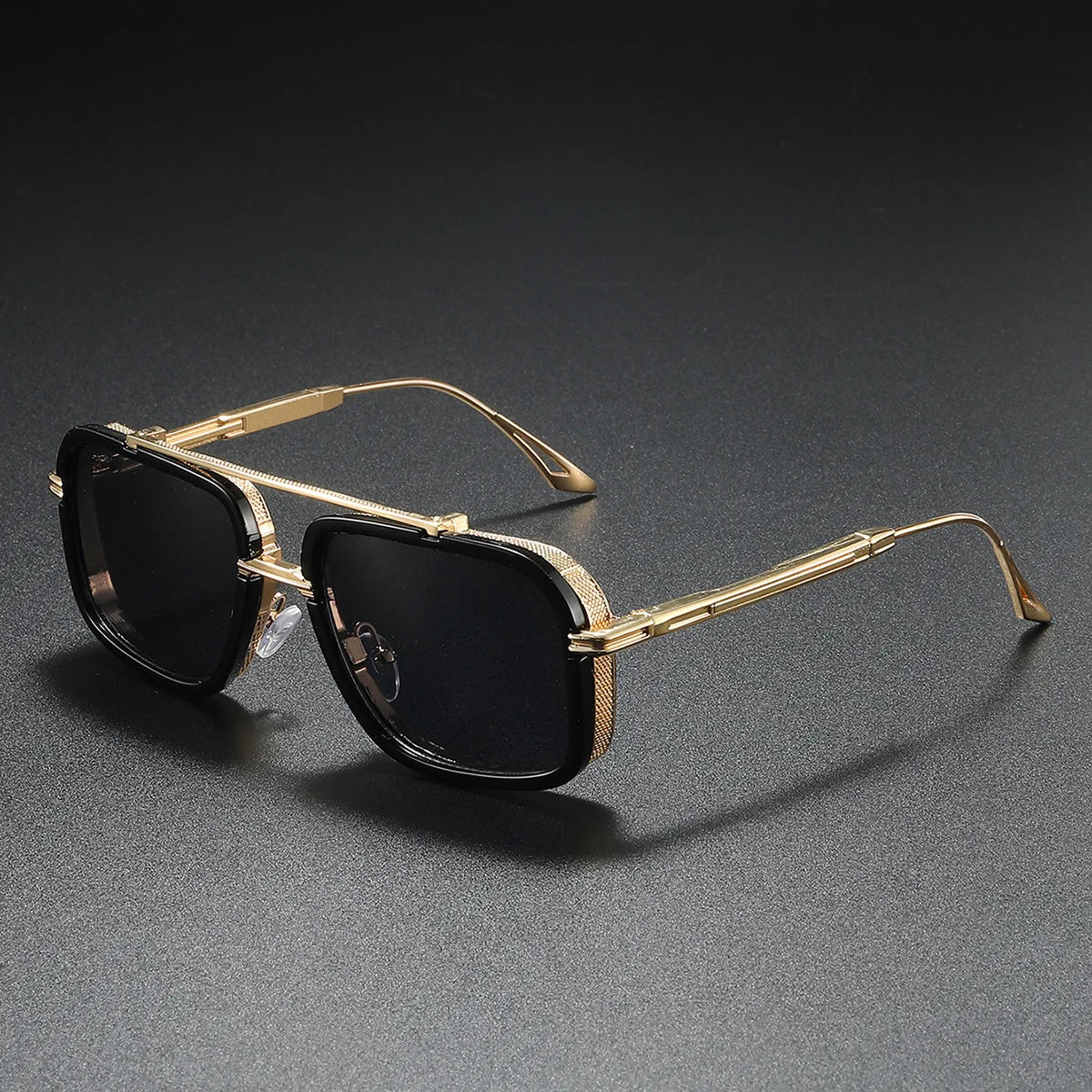 Large Square Sunglasses Men Steampunk Style Metal Pilot Sun Glasses Luxury Designer Brand Eyewear Fashion Shades Double Beam