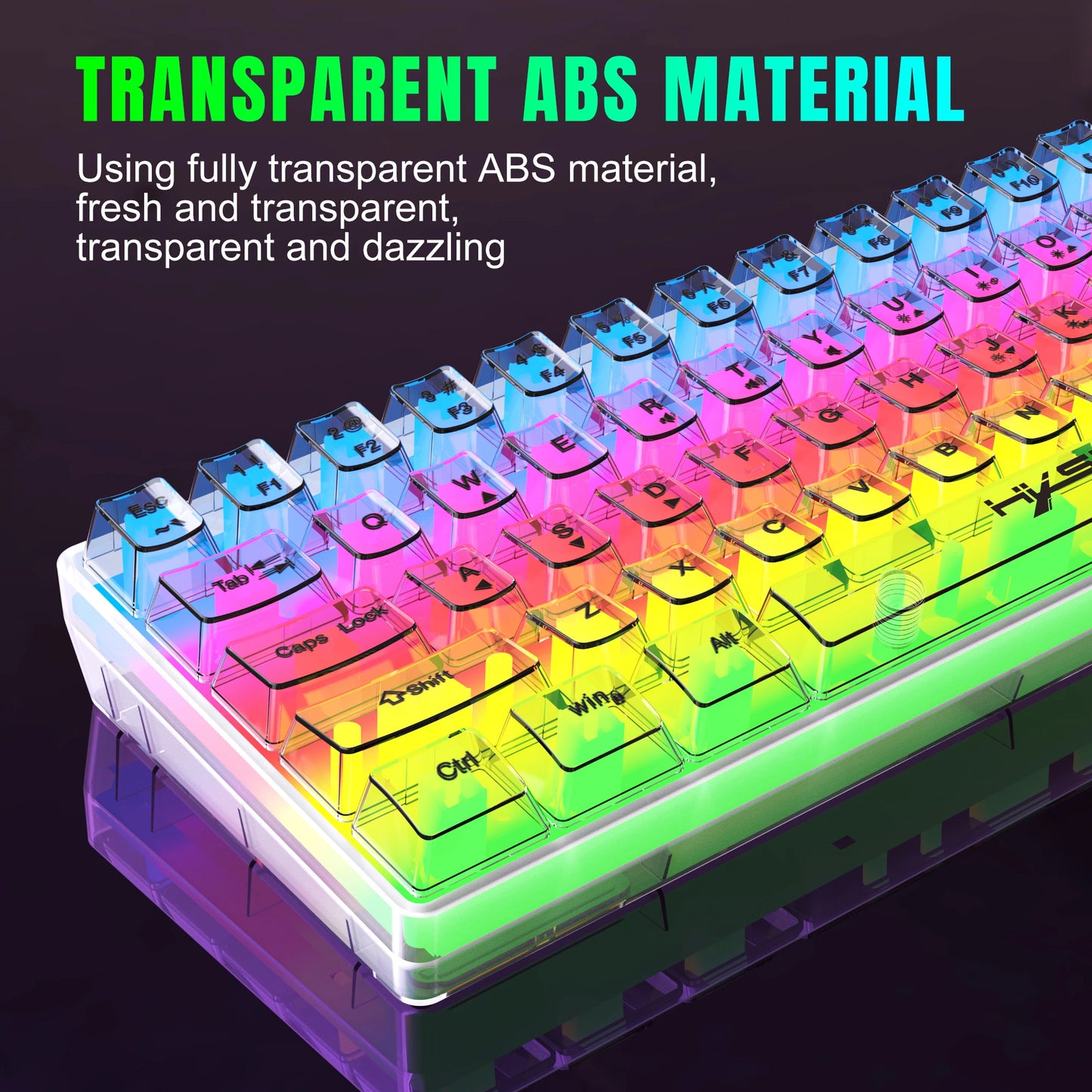 Tastiera gaming trasparente cablata HXSJ 60%, retroilluminazione RGB, ultra-compatta, impermeabile, 61 tasti, per PC/Mac