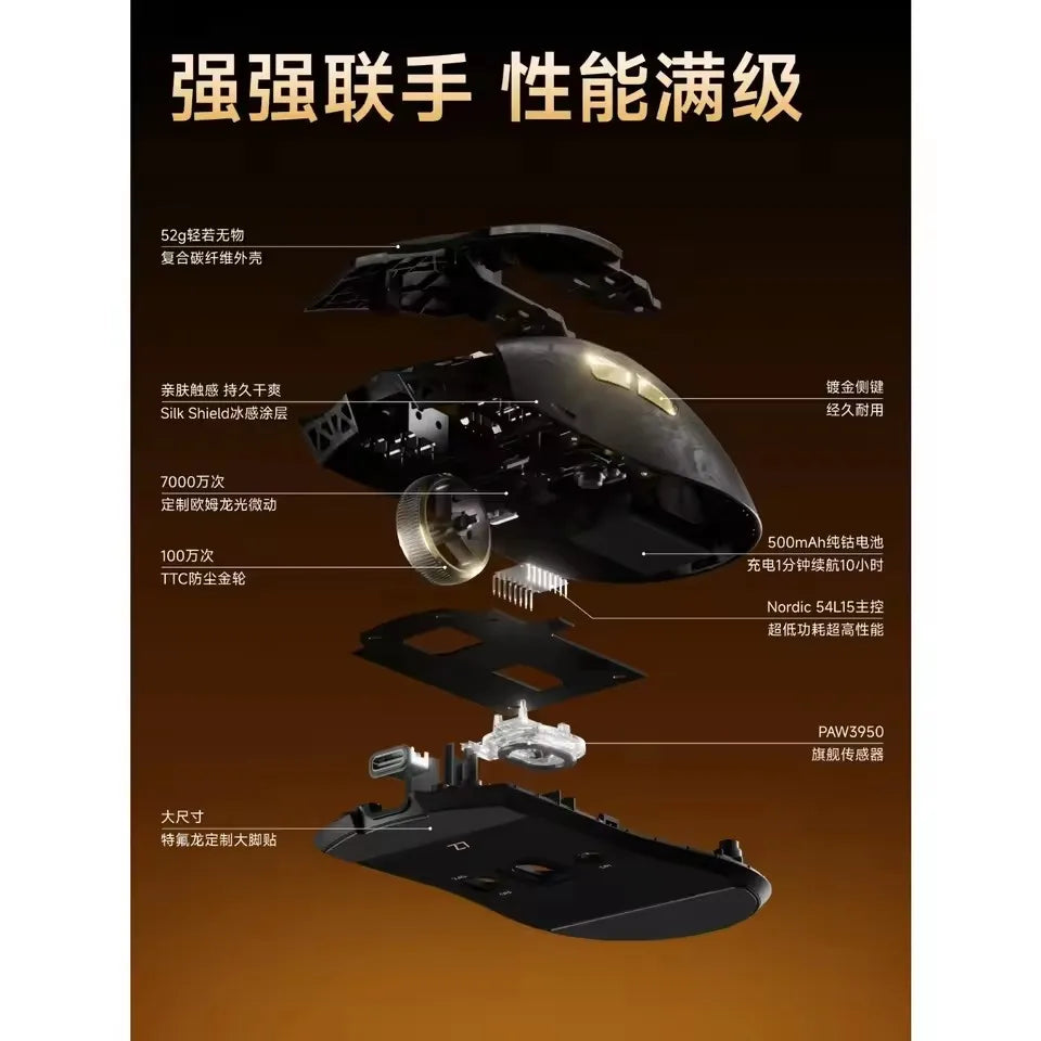 Mouse wireless EWEADN Z7 in fibra di carbonio Paw3950 Dual 8k leggero, ergonomico, di medie dimensioni, per eSport FPS e accessorio PC