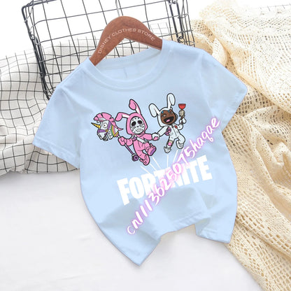 Fortnite-Kinder-T-Shirts mit Cartoon-Spiel-Figuren-Print, Fortress-Night-Tees, kurzärmelige Sommer-Tops für Jungen und Mädchen