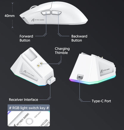 Attack Shark X11&R1 Tri-Mode-Bluetooth-Wireless-Maus mit Ladestation, RGB, ergonomische leichte Maus, PC-Gaming-Zubehör