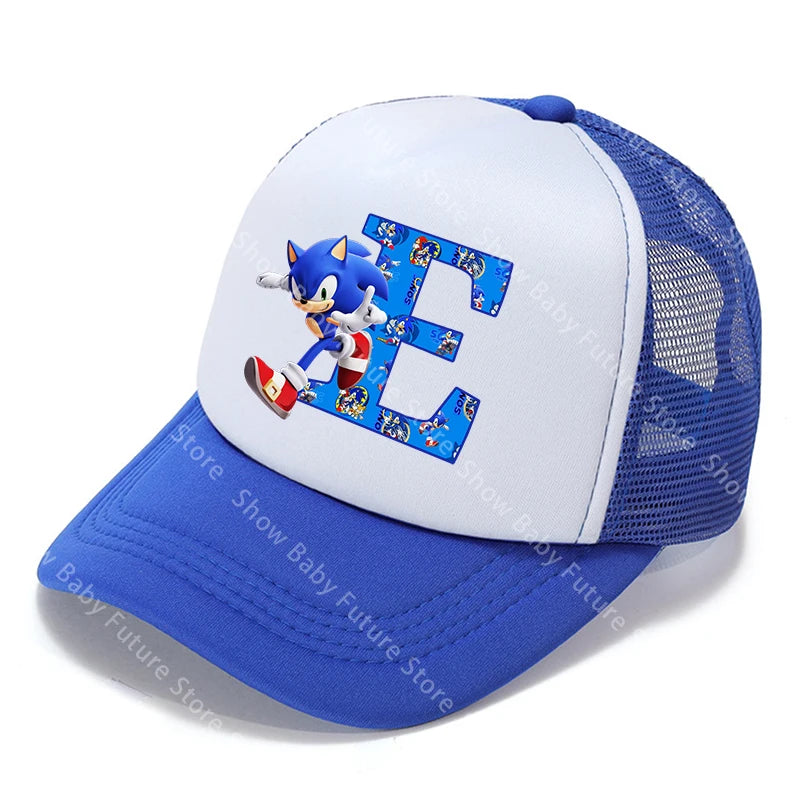 Cartoon Letters A-Z Sonics Boys Girls Baseball Caps Adult Outdoor Sports Breathable Mesh Hat Cute Anime Sunbonnet Birthday Gifts