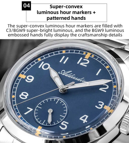 ADDIESDIVE 36mm Herren-Quarzuhr VH60 mit BGW9-Leuchtbeschichtung, Bubble-Mirror-Topfdeckelglas, 10Bar wasserdicht, Edelstahl-Uhr