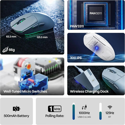 AJAZZ AJ139 V2 MC/AJ139 PRO kabellose Gaming-Maus mit PAW3311/PAW3395-Sensor, 12000DPI/26000DPI, 500mAh, Bluetooth-Gaming-Maus für PC