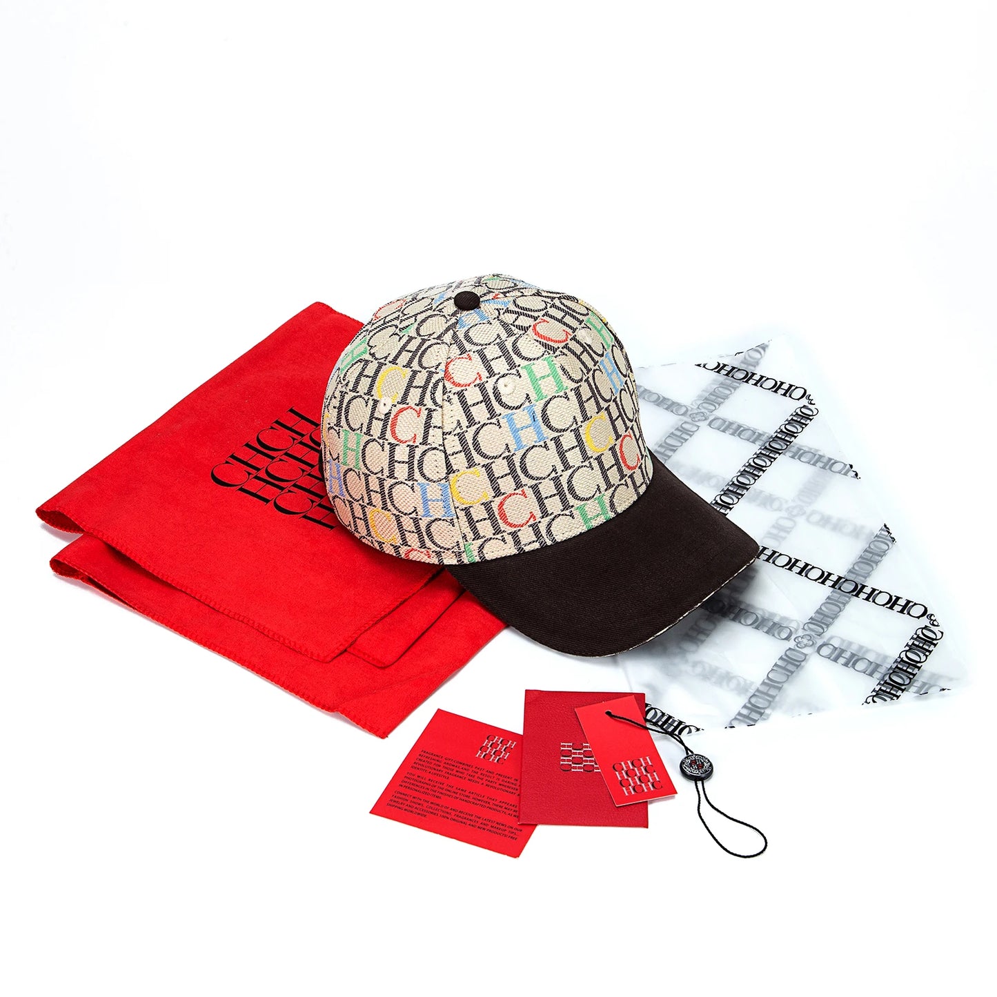 CH Monogram Print Baseball Cap Structured Adjustable Unisex Dad Hat Sun Visor Streetwear Black Woven Fabric Casual Cap