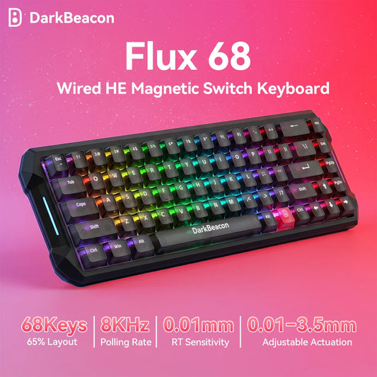 Teclado gaming mecánico DarkBeacon Flux 68 HE con interruptores magnéticos intercambiables en caliente, conexión USB-C por cable, RGB, formato 65 %