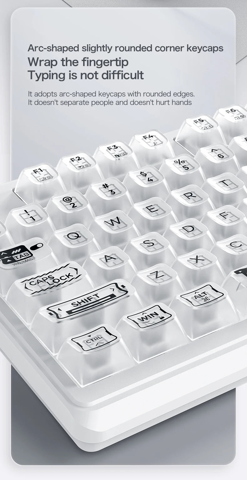 FREEWOLF M95 Kabelgebundene Tastatur mit transparentem RGB-Design, ideal für verschiedene Einsatzbereiche wie Gaming und Büroarbeit
