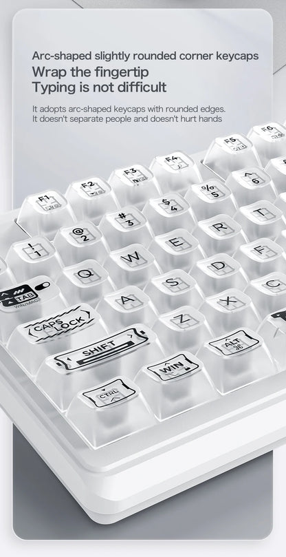 FREEWOLF M95 Kabelgebundene Tastatur mit transparentem RGB-Design, ideal für verschiedene Einsatzbereiche wie Gaming und Büroarbeit