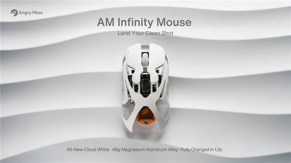 Mouse gaming wireless Angry Miao Infinity, metallo ultraleggero hollow, hot-swappable, PAW3950, dual 8K cablato, tri-mode