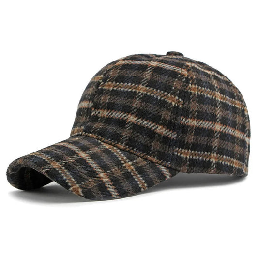 Elegant Plaid Fleece Baseball Cap Thick Warm Casual British Retro Style Two-Tone Design Perfect for Everyday & Holiday Outfits