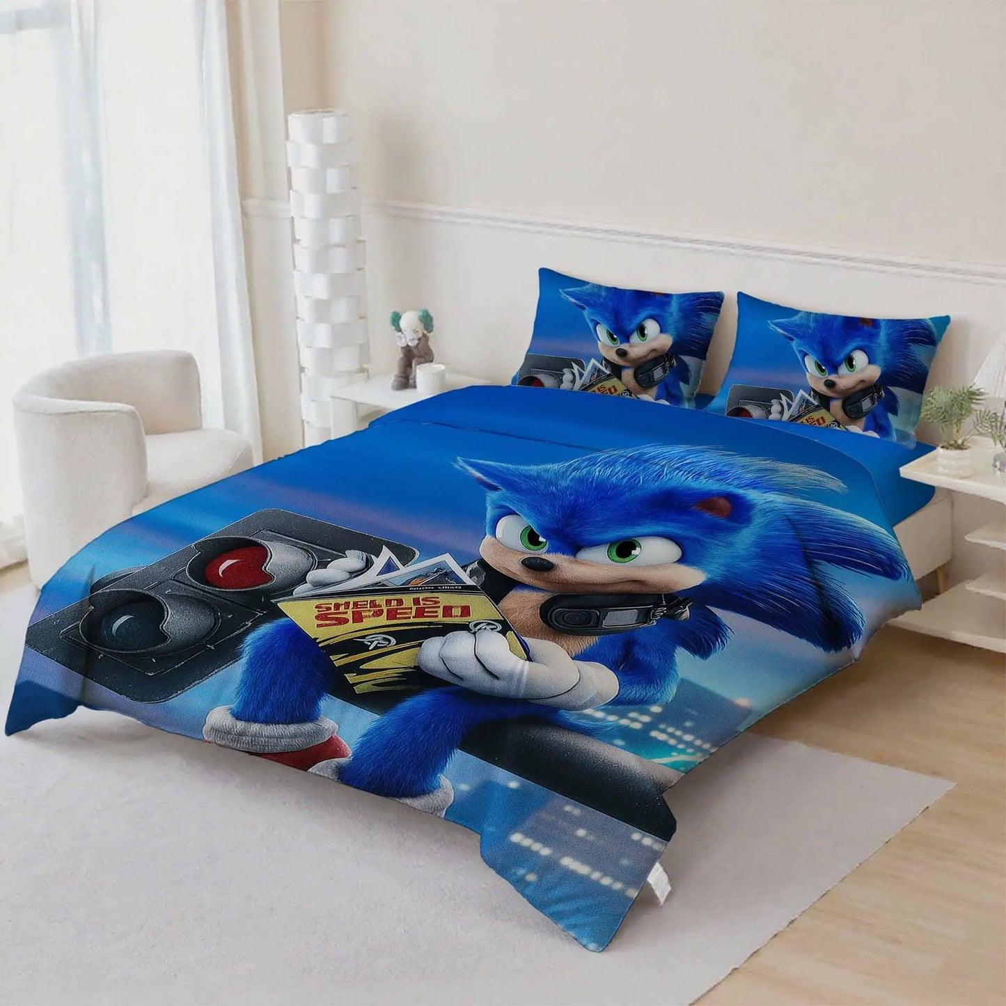 Cute Sonics Boy Bedding Set Digital Cartoon Sonics Duvet Cover Comforter Bed Youth Kids Girl Boys Gift