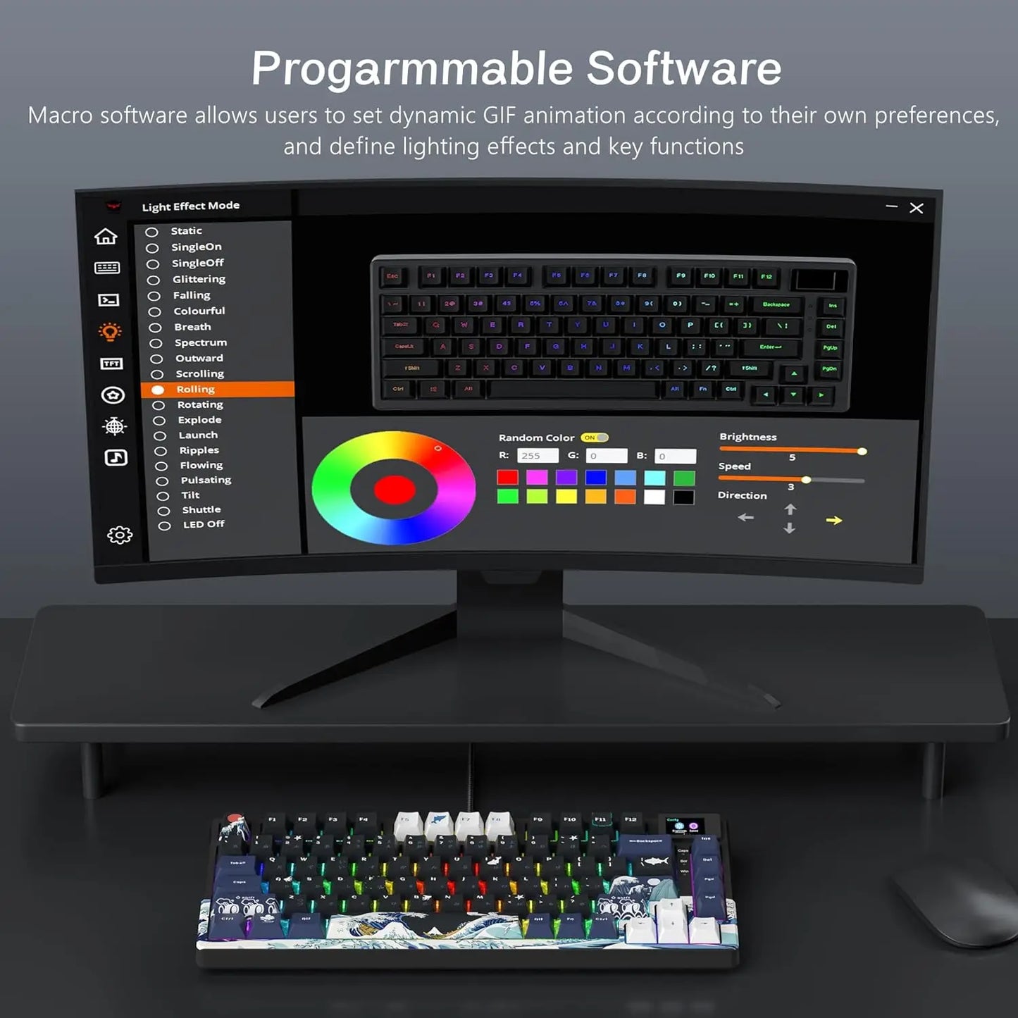 Tastiera gamer Womier S-K80 con display OLED a colori, tastiera meccanica gaming hot-swap con struttura gasket mount, RGB personalizzabile