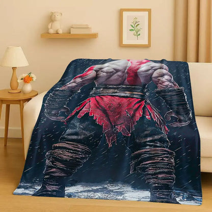 HD Kratos God of War Games Cartoon Gamer Flannel Blanket,Ultra Soft Warm Plush Throw for Home Bedroom Bed Sofa Cover Picnic Kids