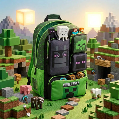 In Stock Minecraft Backpack Large Capacity Lightweight Pressure Relief Cartoon Print Outdoor Travel Hiking For Men Students