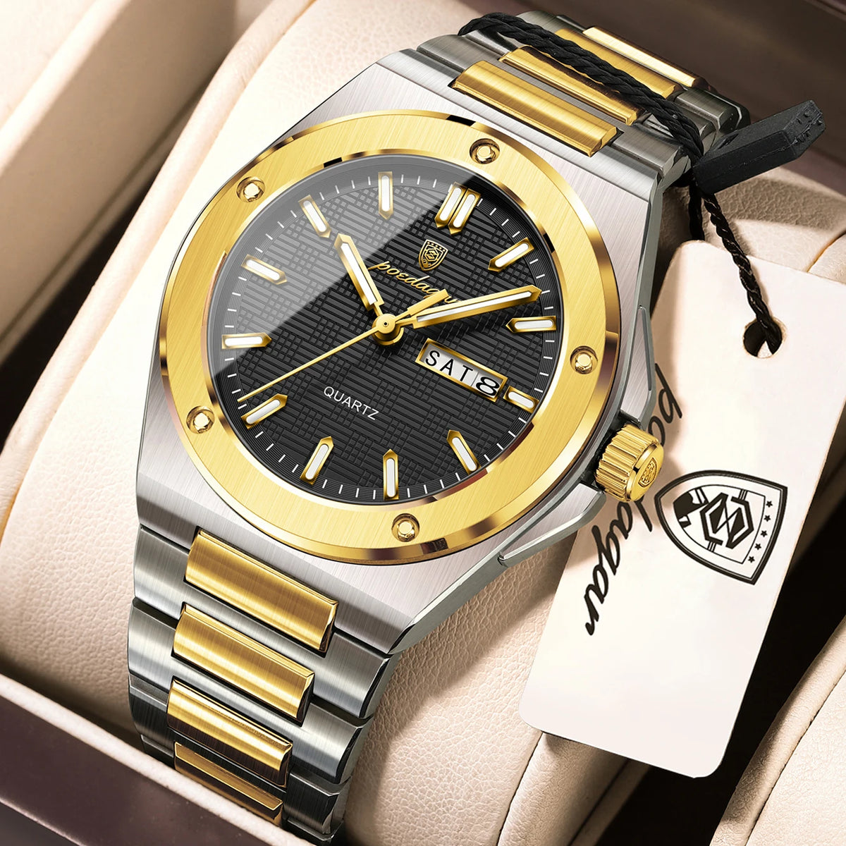 POEDAGAR Business Men Clock Date Week Stainless Steel Luxury Man Wristwatch Waterproof Luminous Sport Quartz Men's Watches Reloj