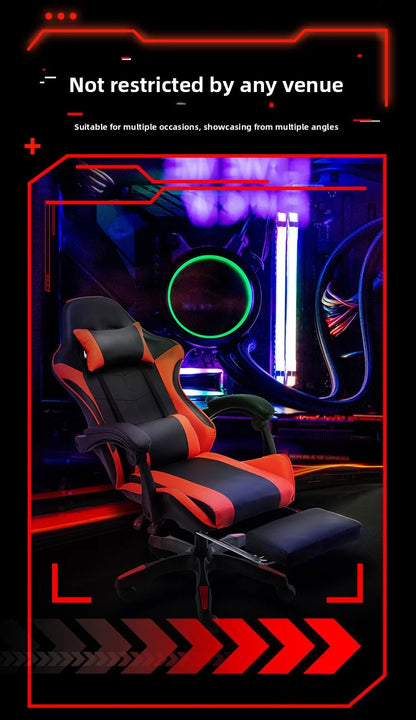 Gaming chair with lumbar soft pillow support and adjustable height footrest, an ergonomic computer gaming chair.
