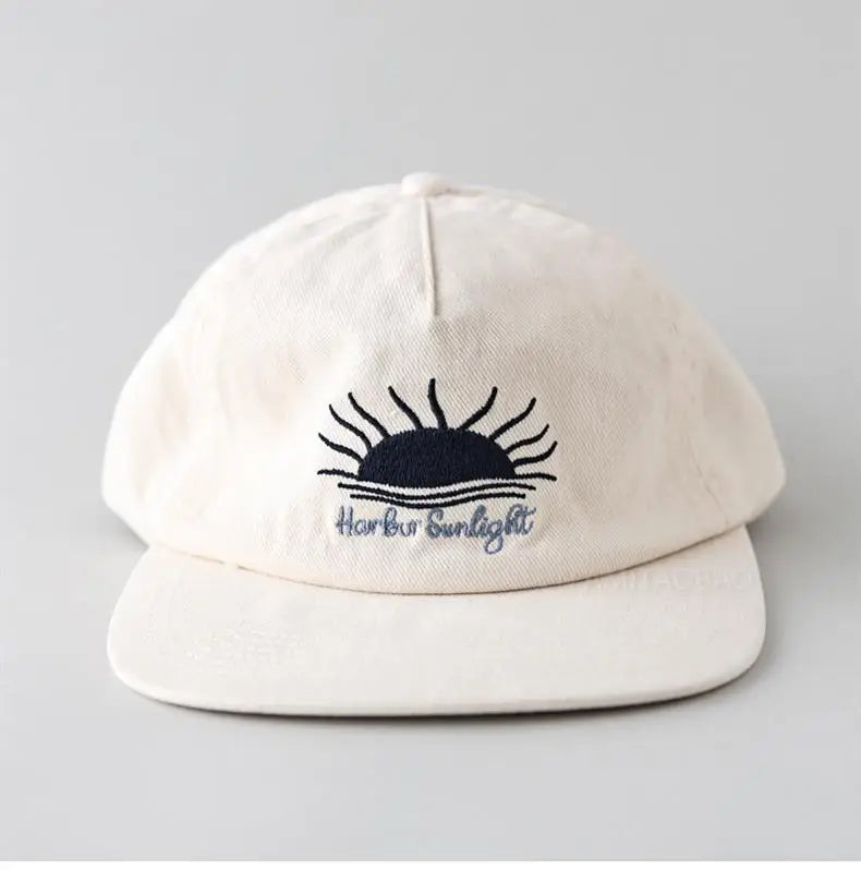 Cute Flat Brim Baseball Cap Women Men Teens Sunrise Embroidrey Summer Caps Sun Hats