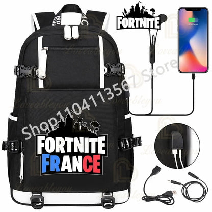 Ultima Knight F-Fortnited Battle Royale Rucksack mit USB-Ladeanschluss, Anime-Figuren und Studienfach für Schreibwaren für Schüler