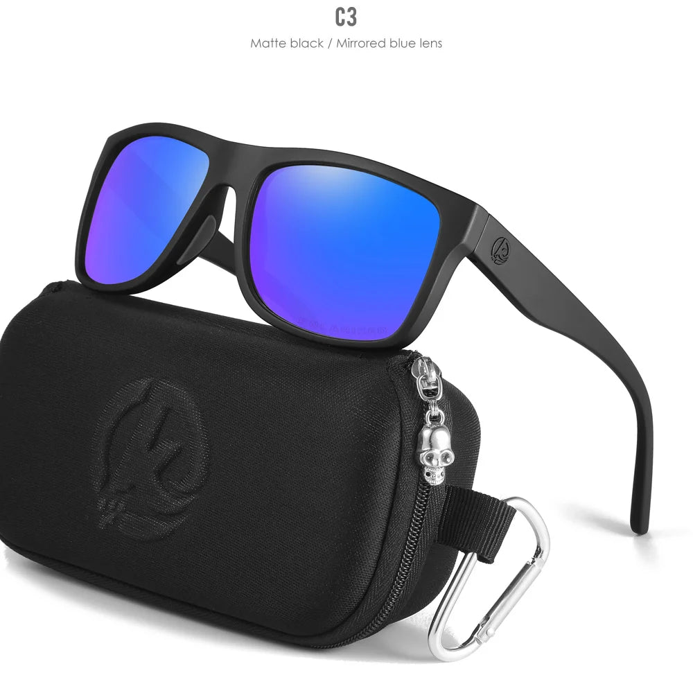 KDEAM Polarized Sunglasses Men Sports Tridimensional Brand Logo TR90 Square Sun Glasses All Black With Zipper Case KD0721