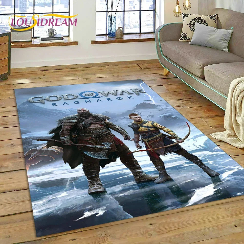 God of War Games Kratos Cartoon 3D Rug Carpet for Living Room Bedroom Home Decor,Floor Mat Non-slip Decoration for Sofa Doormat