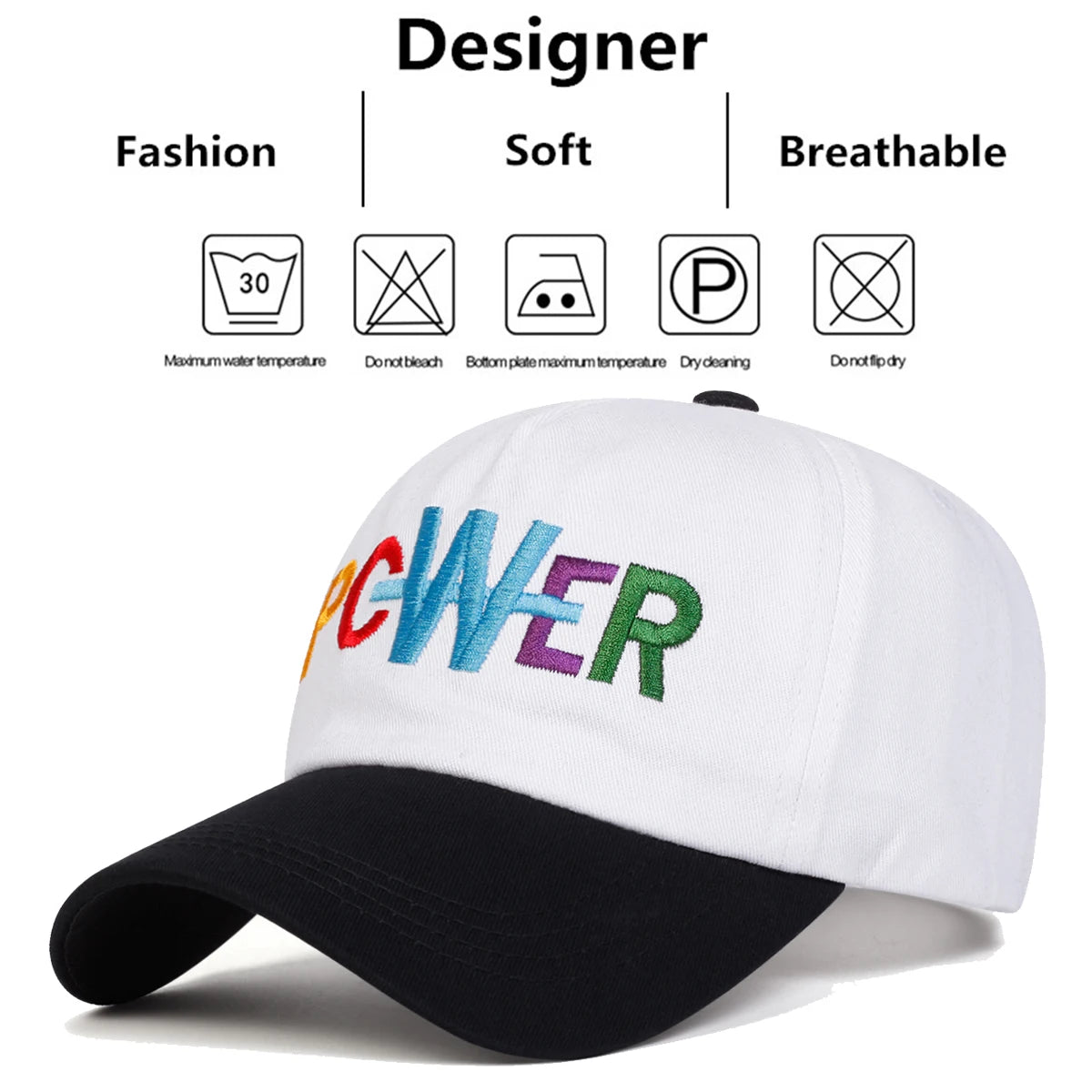 Unisex PCWER Letter Embroidery Baseball Caps Outdoor Adjustable Spring and Autumn Casual Sunscreen Hat