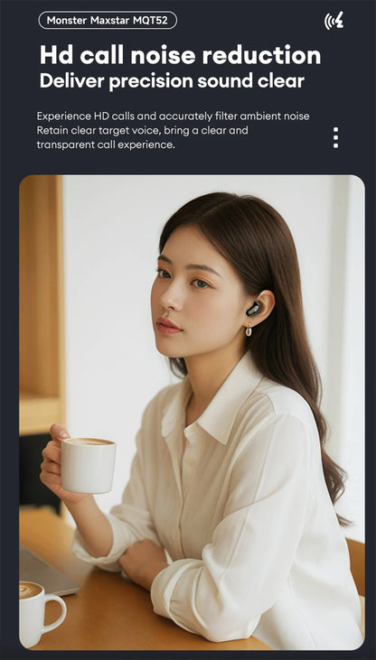 Monster MQT52 kabellose Bluetooth 5.4-Ohrhörer mit langer Akkulaufzeit, Gaming-Kopfhörer im Dual-Modus, Hi-Fi-Stereoklang-Headset mit Mikrofon