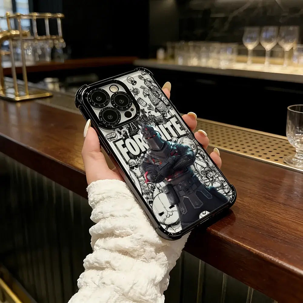 Battle Royales Fortnites-belagt telefoncover til iPhone 17 17e 16e 16 15 14 13 12 11 Pro Max X XR XSMax 7 8 Mini Air Plus Airabag