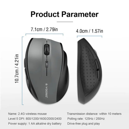 Rato E-YOOSO E-1010 USB 2.4G sem fios para gaming e escritório, 2400 DPI, ótico, ergonómico, para portátil, PC e computador