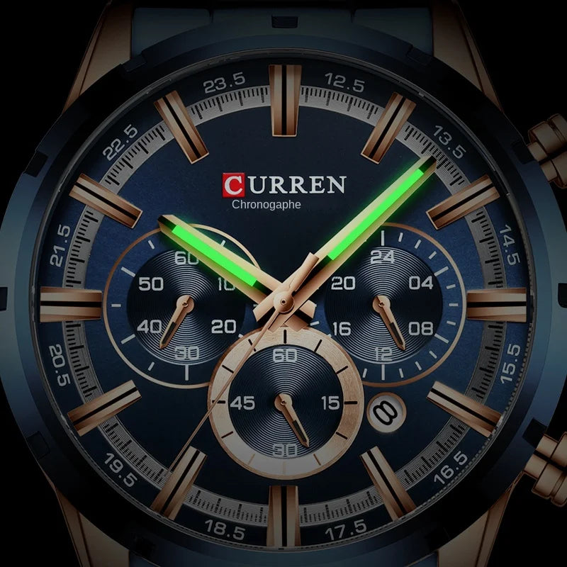 Zegarek męski CURREN – luksusowy chronograf sportowy, mechanizm kwarcowy, w całości ze stali, wodoodporny