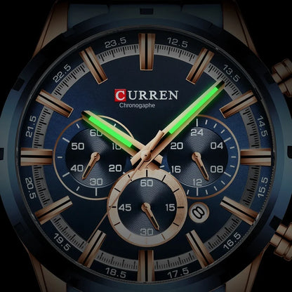Zegarek męski CURREN – luksusowy chronograf sportowy, mechanizm kwarcowy, w całości ze stali, wodoodporny