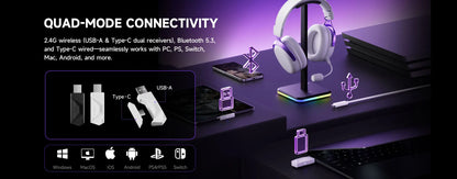 Cuffie gaming AKKO Verge S9 con microfono – Driver da 53mm, Bluetooth wireless quad-mode 5.3, audio surround 7.1, cuffie gaming professionali per FPS