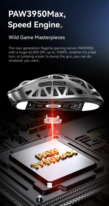 Mouse da gaming wireless Attack Shark R2 PAW3950 8K in lega di magnesio, leggero, Bluetooth tri-mode per gaming/ufficio
