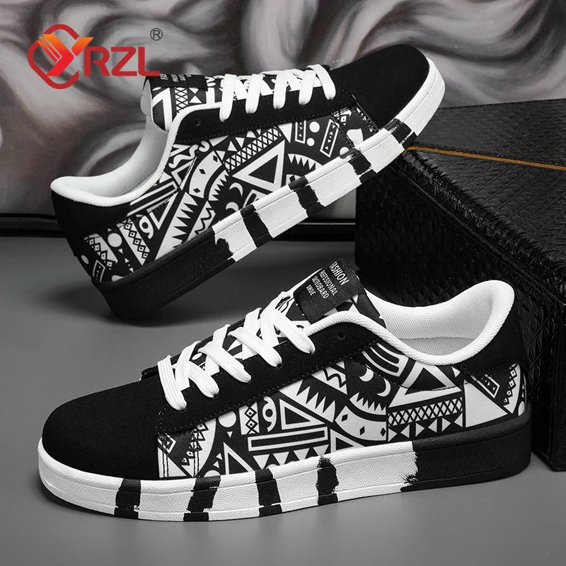 YRZL Sapatilhas de corrida desportivas para homem em lona, estilo geométrico, com atacadores, sapatilhas de casal com estampado graffiti moderno, sapatos de skate para homem