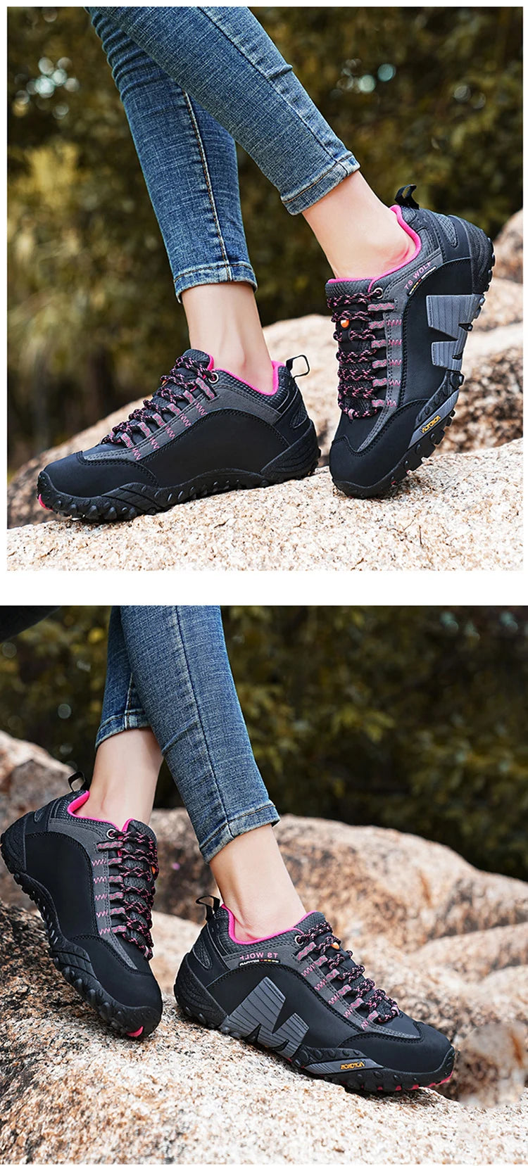 Sapatos de montanhismo para homem em couro genuíno, calçado desportivo outdoor antiderrapante, sapatos de montanhismo e caminhada respiráveis para turismo