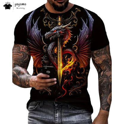 Men's t-shirts Dragon Pattern Short Sleeve Tee Fashion Street O-Neck Top Trend Animal 3D Printing Loose Versatile Men's Clothing