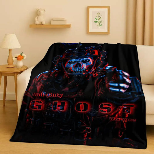 HD Classic Gun Game Call of Duty COD Ghost Simon Flannel Blanket,Ultra Soft Warm Plush Throw for Home Bedroom Bed Sofa Cover Kid