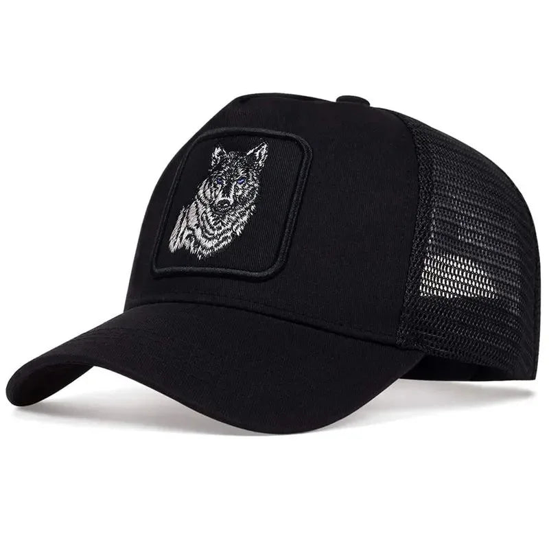 Summer and Spring Animal Embroidery Baseball Hat Sunshade Men's Women's Black Wolf Mesh Breathable Duck Tongue Hat Trucker Cap
