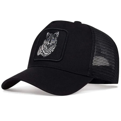 Summer and Spring Animal Embroidery Baseball Hat Sunshade Men's Women's Black Wolf Mesh Breathable Duck Tongue Hat Trucker Cap