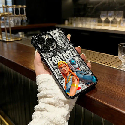 Battle Royales Fortnites-belagt telefoncover til iPhone 17 17e 16e 16 15 14 13 12 11 Pro Max X XR XSMax 7 8 Mini Air Plus Airabag