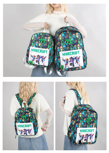 In Stock Minecraft Backpack Graffiti Print Lightweight School Backpack Casual Daily Travel Bag For Male Young Men Outdoor Use
