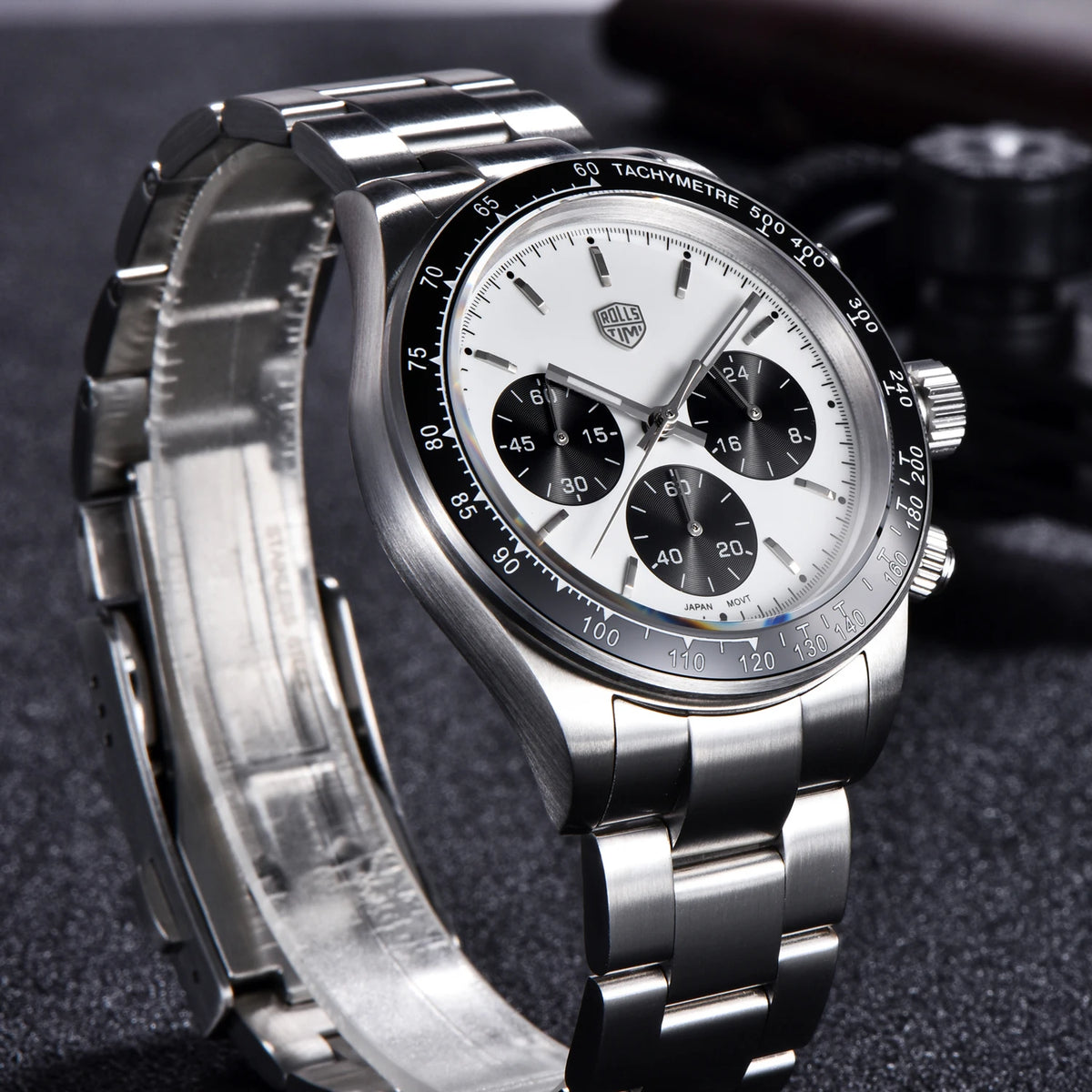 Vyriški laikrodžiai „Rolls Timi Panda“ – kvarcinis chronografas, prabangus modelis, safyro stiklas su antirefleksine danga, atsparus vandeniui, sportiškas stilius