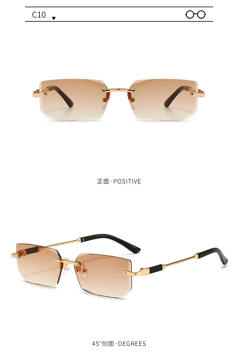 Fashion Rimless Rectangle Sunglasses Popular Women Men Shades Small Square Sun Glasses For Female Male Summer Traveling