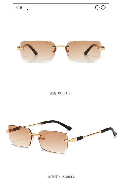Fashion Rimless Rectangle Sunglasses Popular Women Men Shades Small Square Sun Glasses For Female Male Summer Traveling