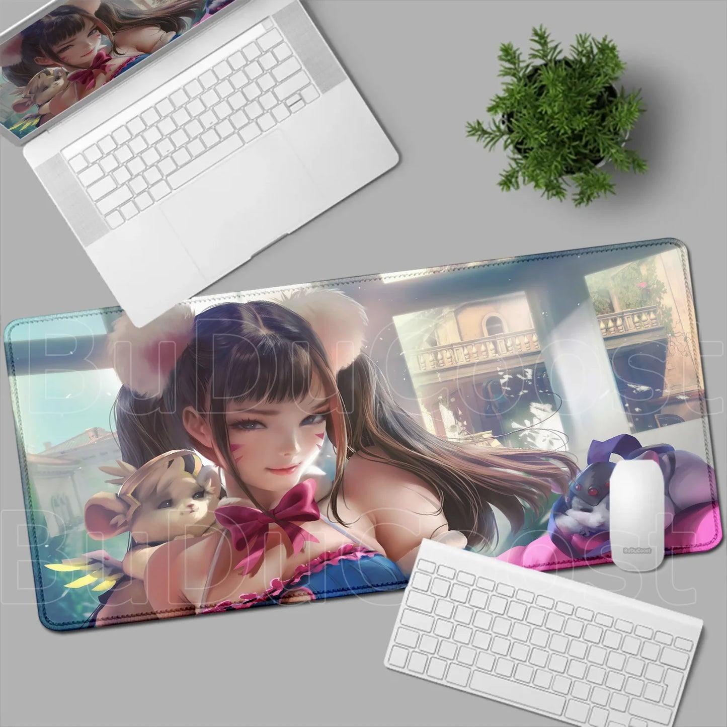 Tapete de rato gaming Overwatch Anime Girl grande XXL com impressão HD, base para teclado de computador, portátil e escritório, tapete de secretária em borracha macia 900x400 MM