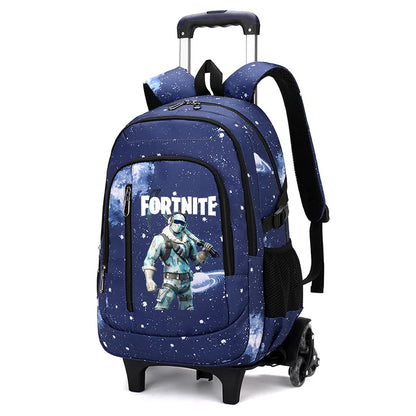 Fortnite 2-in-1 trolleyrugzak met sterrenhemelprint, grote capaciteit, waterdichte laptoptas met trapklimontwerp, schooltas voor studenten