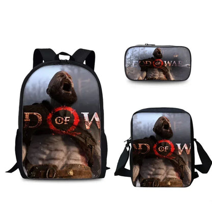 Game God of War Schoolbag Backpack Lunch Bag Pencil Case Set Gift for Kids Students